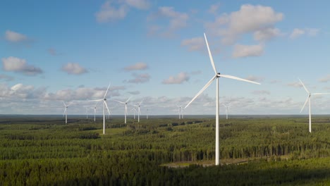 establishing shot of a wind farm producing renewable energy, landscape of green energy concept