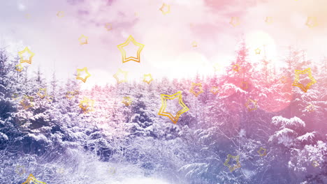 animación de estrellas cayendo sobre el paisaje de invierno en navidad