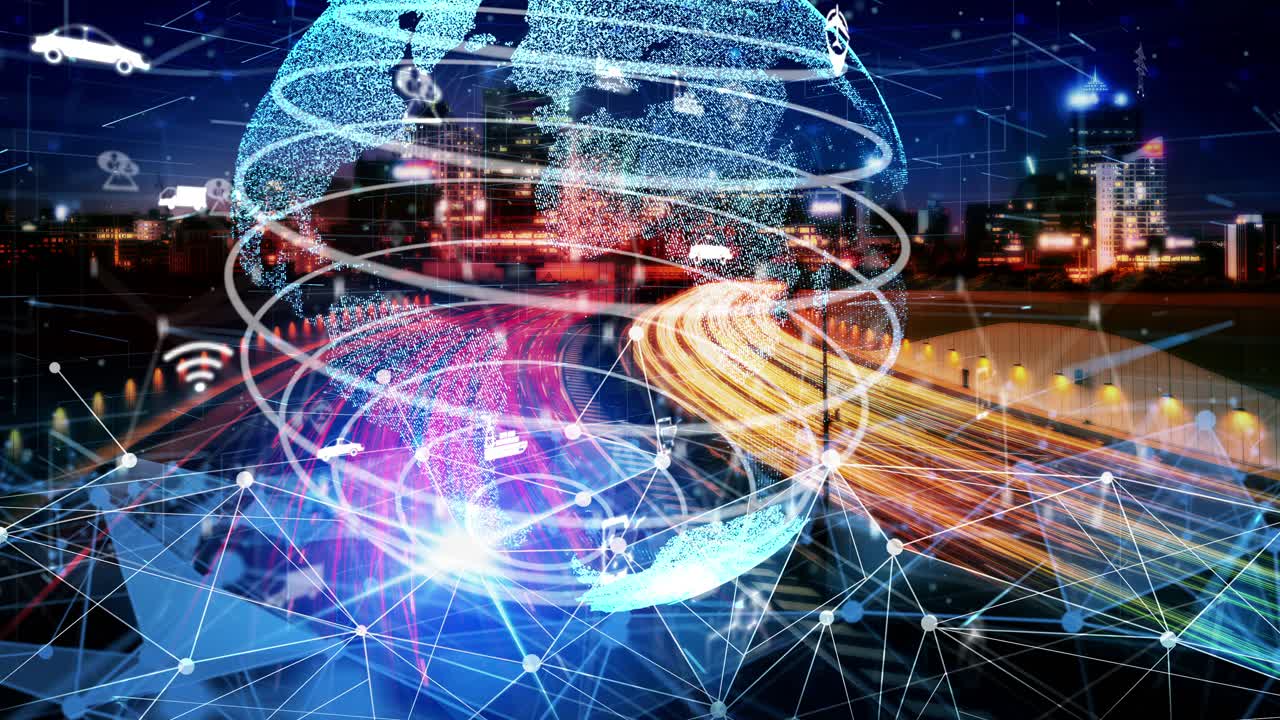 뉴이시 시 도로에서 미래의 자동차 교통을 위한 스마트 교통 기술 개념