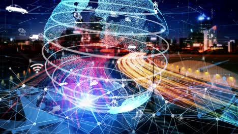 concepto de tecnología de transporte inteligente para el futuro tráfico de automóviles en la carretera de la ciudad de newish