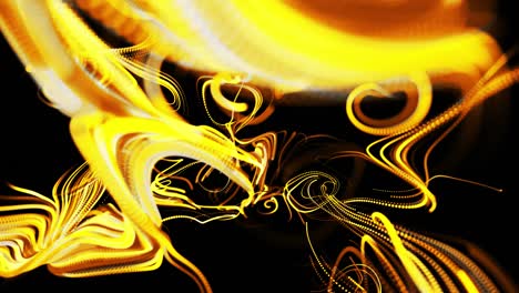 abstracto hermoso fondo de amarillo brillante flujo de líneas hechas de partículas. líneas crecen y forman abstractos hermosos rizos en el espacio. hermoso flujo de líneas de racimo en movimiento. hermosas rizos.
