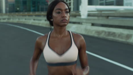 Runner,-fitness-or-black-woman-running-on-road