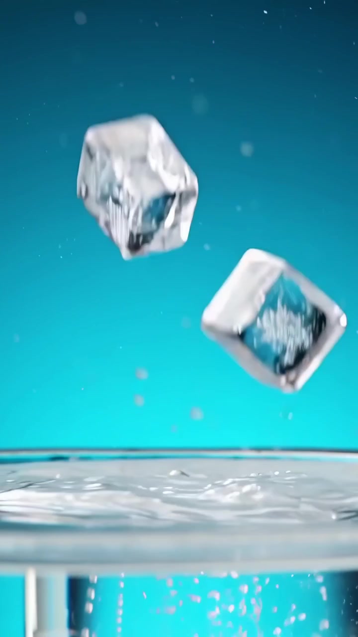 Ijsblokjes vallen in een glas water