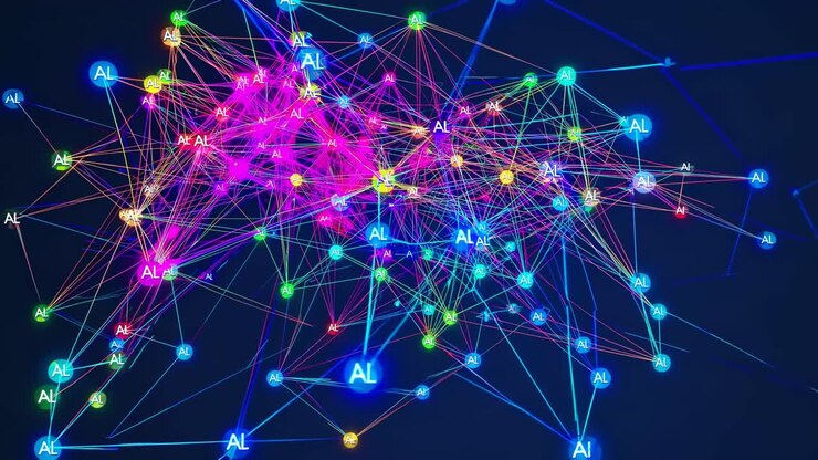 Abstract Artificial Intelligence Neural Network with Glowing Connections