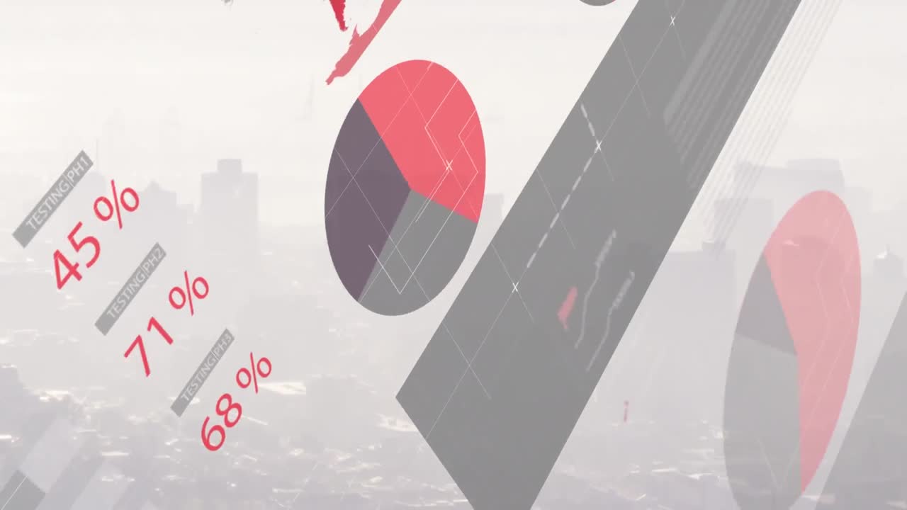 도시 풍경의 공중 전망에 대한 통계 데이터 처리 애니메이션