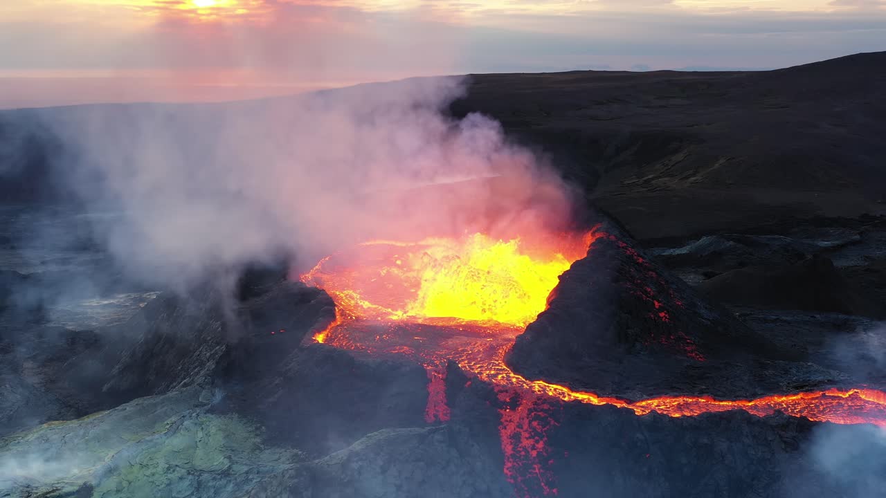 Erupting Volcano at Sunset