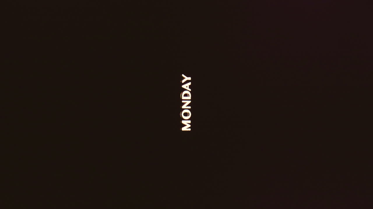 lunes palabra en fondo negro con efecto retro crt analógico