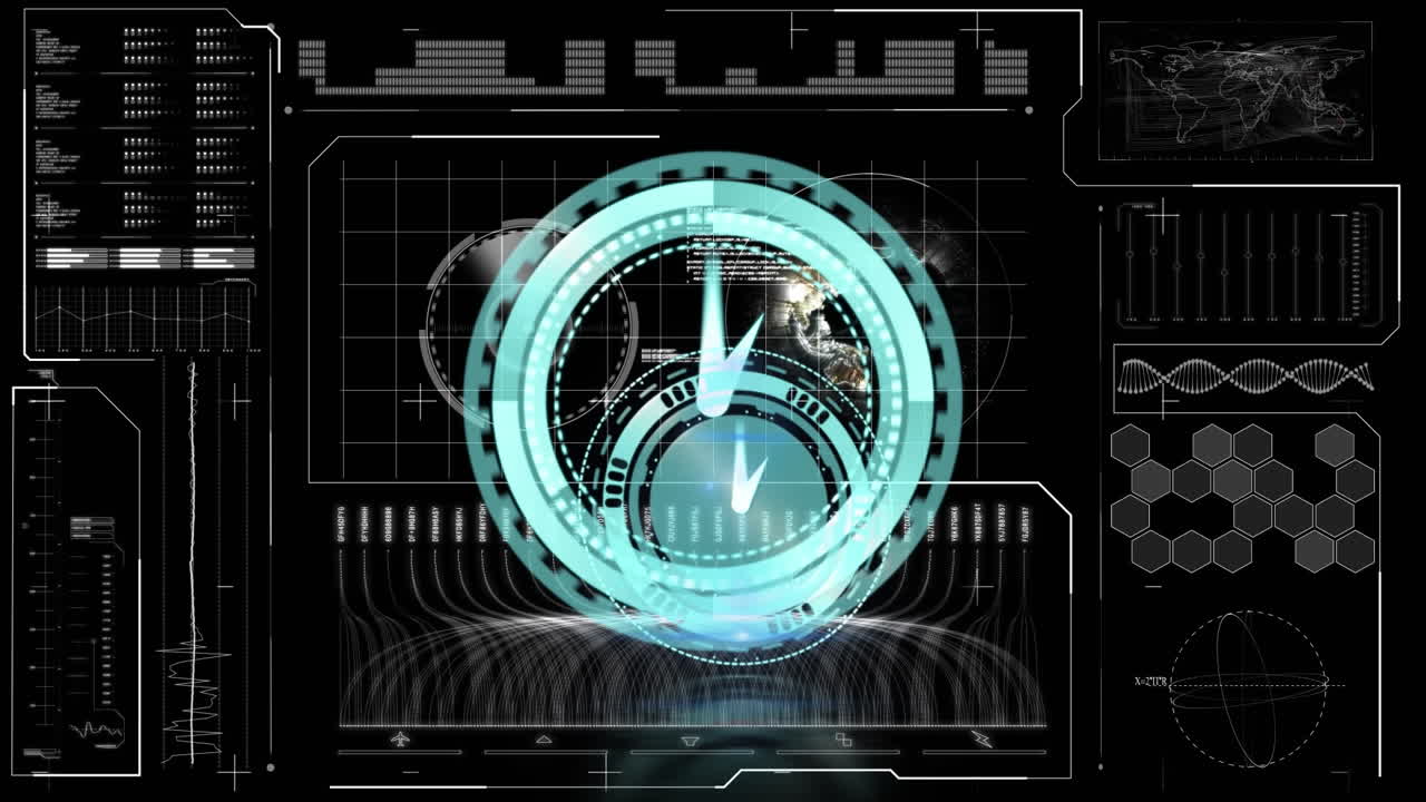 Animation of clocks over data processing on screen