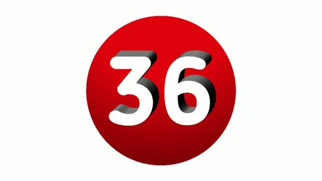 3d number 36 thirty six sign symbol animation motion graphics icon on red sphere on white background,cartoon video number for video elements