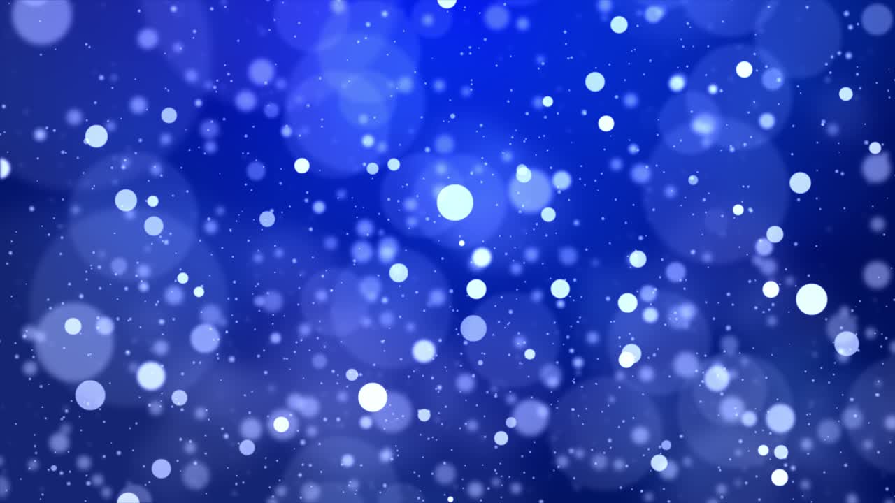 광장 깊이와 보케를 가진 추상적인 반이는 파란색 입자