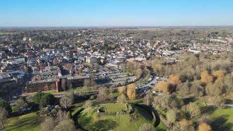 bishop stortford castle y park town en la revelación aérea de fondo