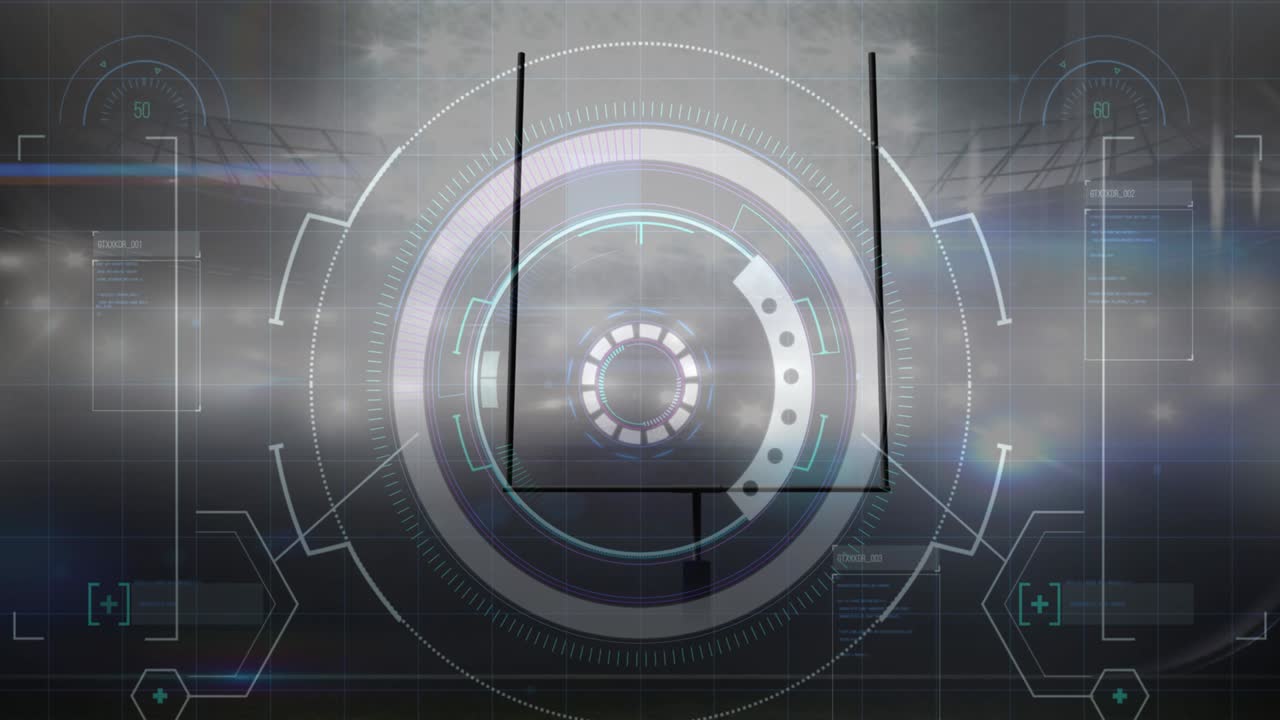 animación del escaneo del alcance y el procesamiento de datos sobre el estadio deportivo