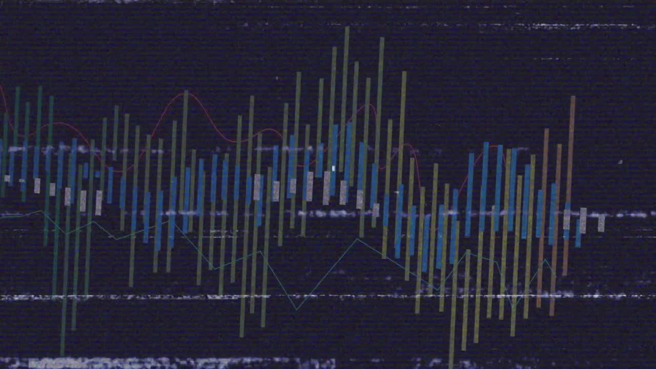 With glitch pulsing, bars shifting, hues changing, noise intensifying to illustrate distortion