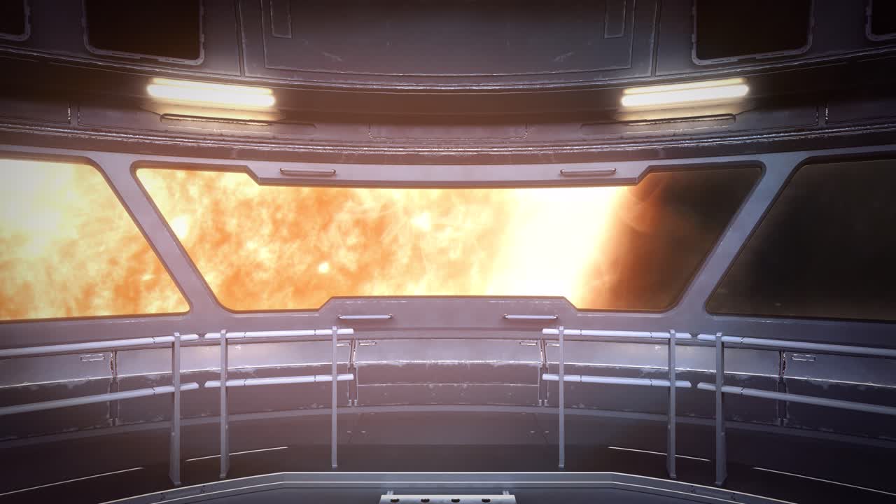 vista desde la cubierta principal de la nave espacial mientras observa el sol en el espacio ultraterrestre