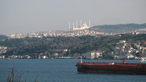 high angle view of camlica mosque and turkey flag ,