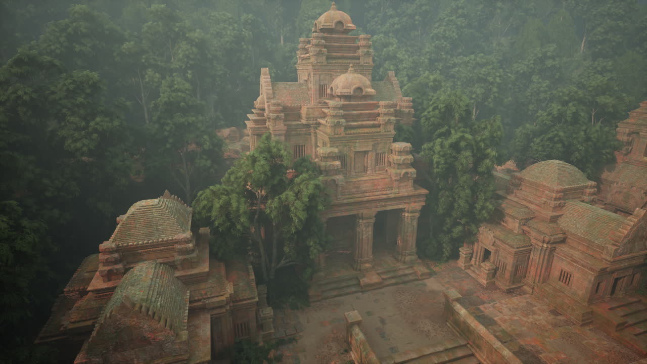 Aerial view of inca temple surrounded by trees
