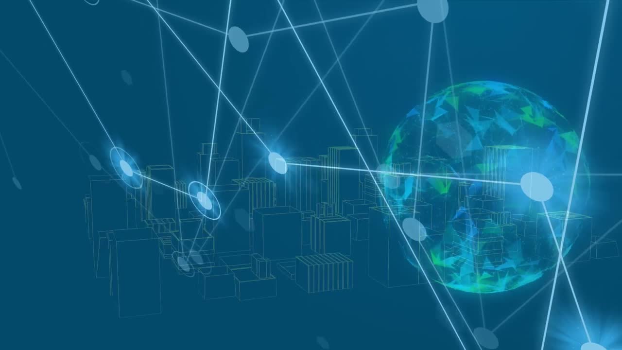 도시 위의 모양으로 연결된 네트워크의 애니메이션