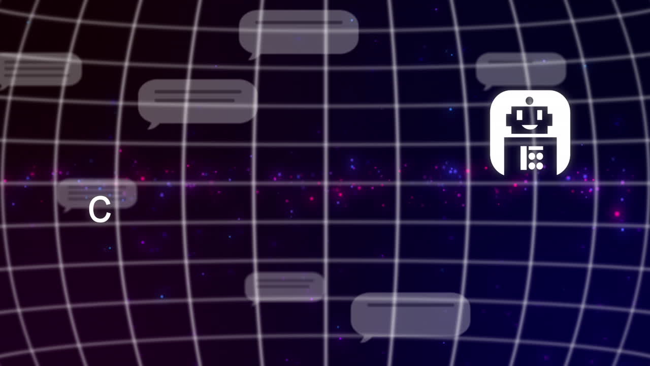 Animation of ai data processing over globe and dark background