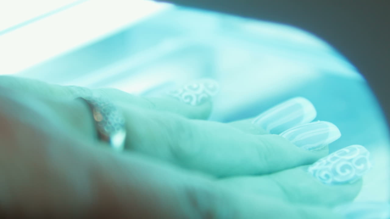 Drying Of Nails Machine With Blue Light (Stock Footage)