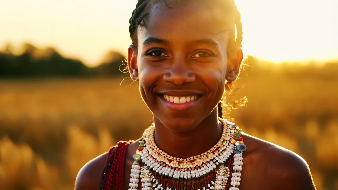 전통 의복 을 입은 아름다운 아프리카 여성 의 초상화