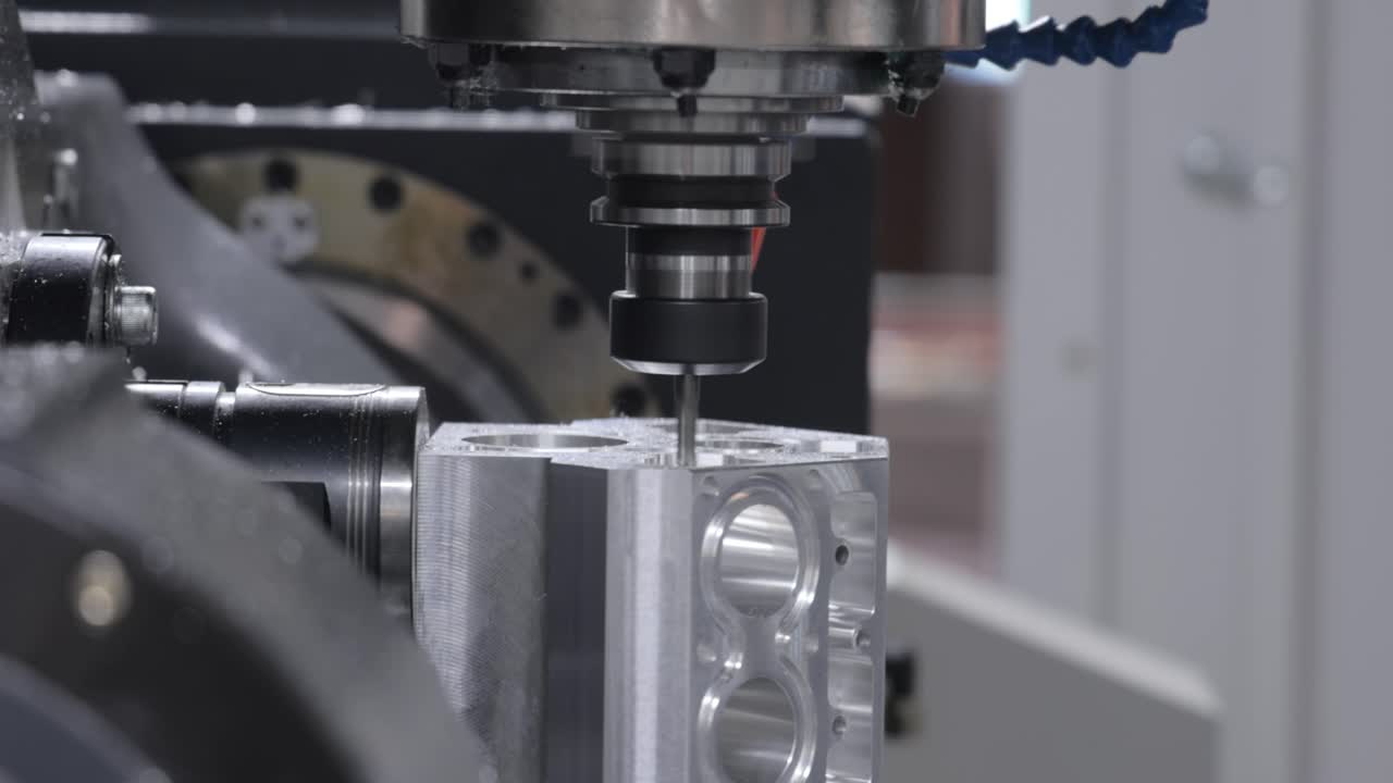 Metalworking CNC milling machine. Cutting metal modern processing technology.