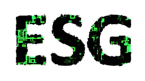 esg black - green cybernetical digital text, isolated - loop video