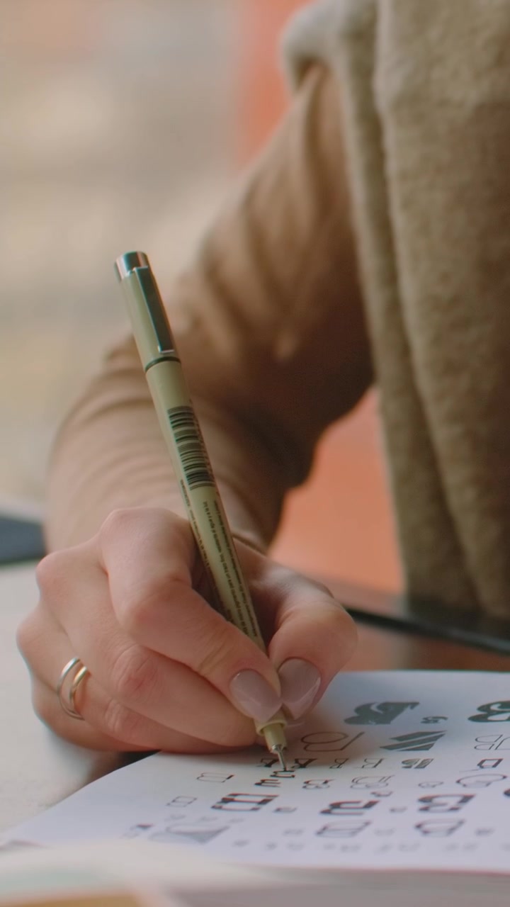 Graphic Designer Sketching Typography Concepts in a Notebook