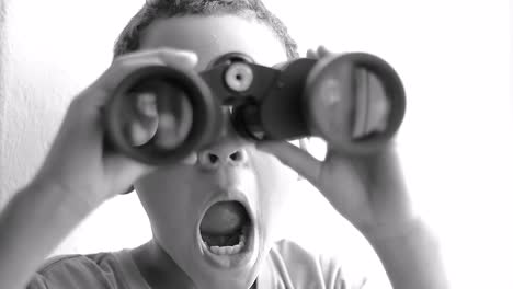 boy looking through binoculars look ahead for the future with people stock video stock footage