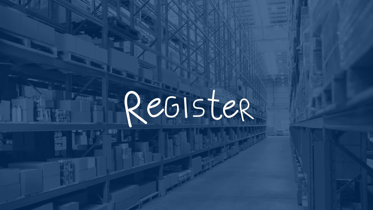 Animation of register text over warehouse