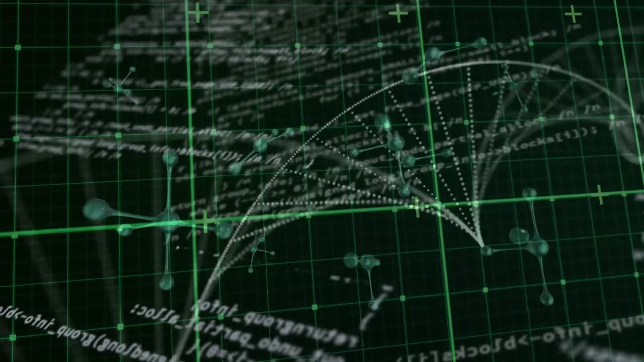 검은 바탕 위의 dna 가닥, 분자 및 데이터 처리 애니메이션