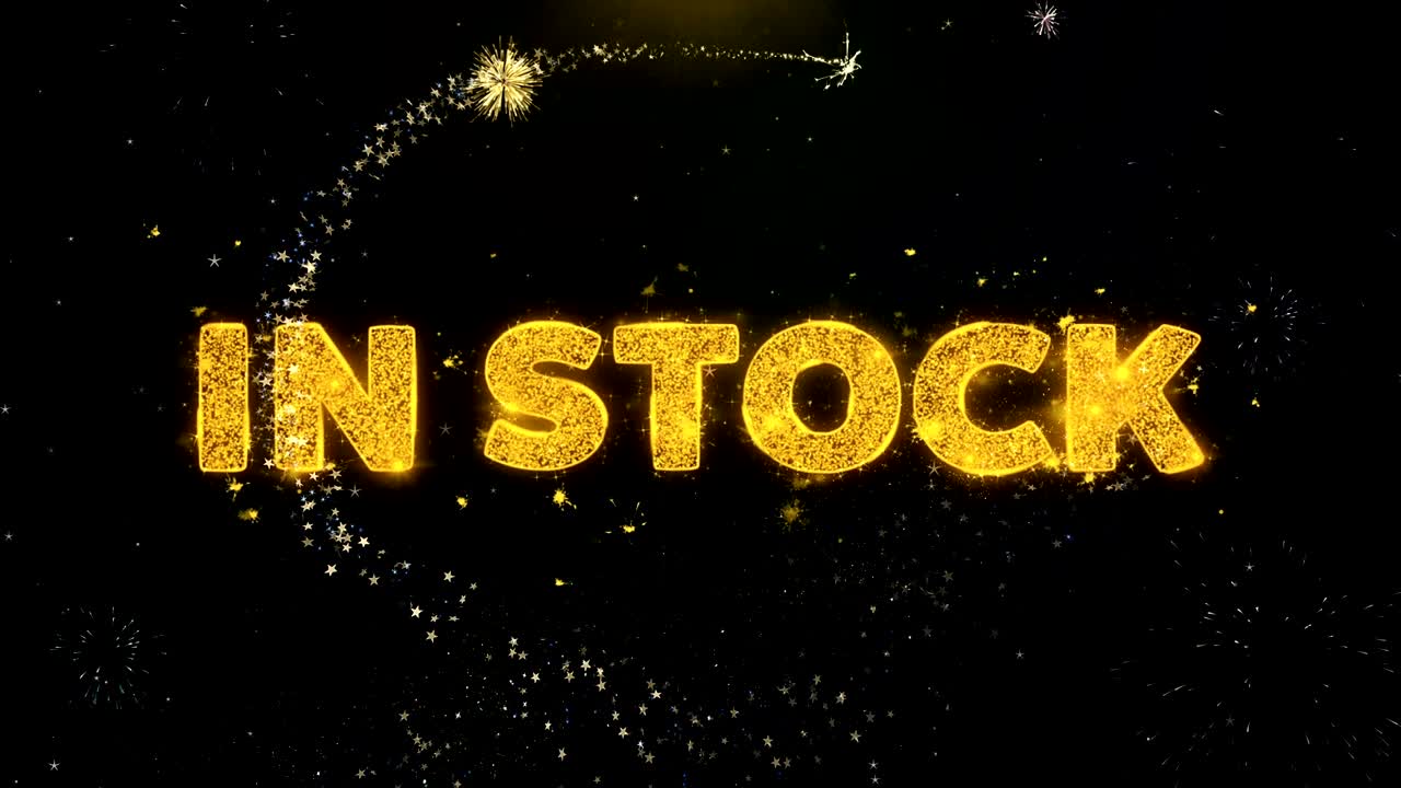 금 입자 불꽃놀이 디스플레이에 대한 주식 텍스트.