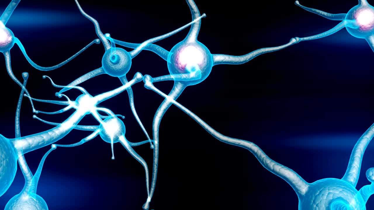 Real Neuron synapse network with red electric impulse activity able to loop