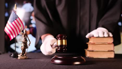 a courtroom scene with a gavel, important books, and symbols of justice, depicting legal proceedings