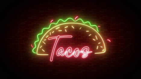 neon sign flickers to life, showcasing tacos.