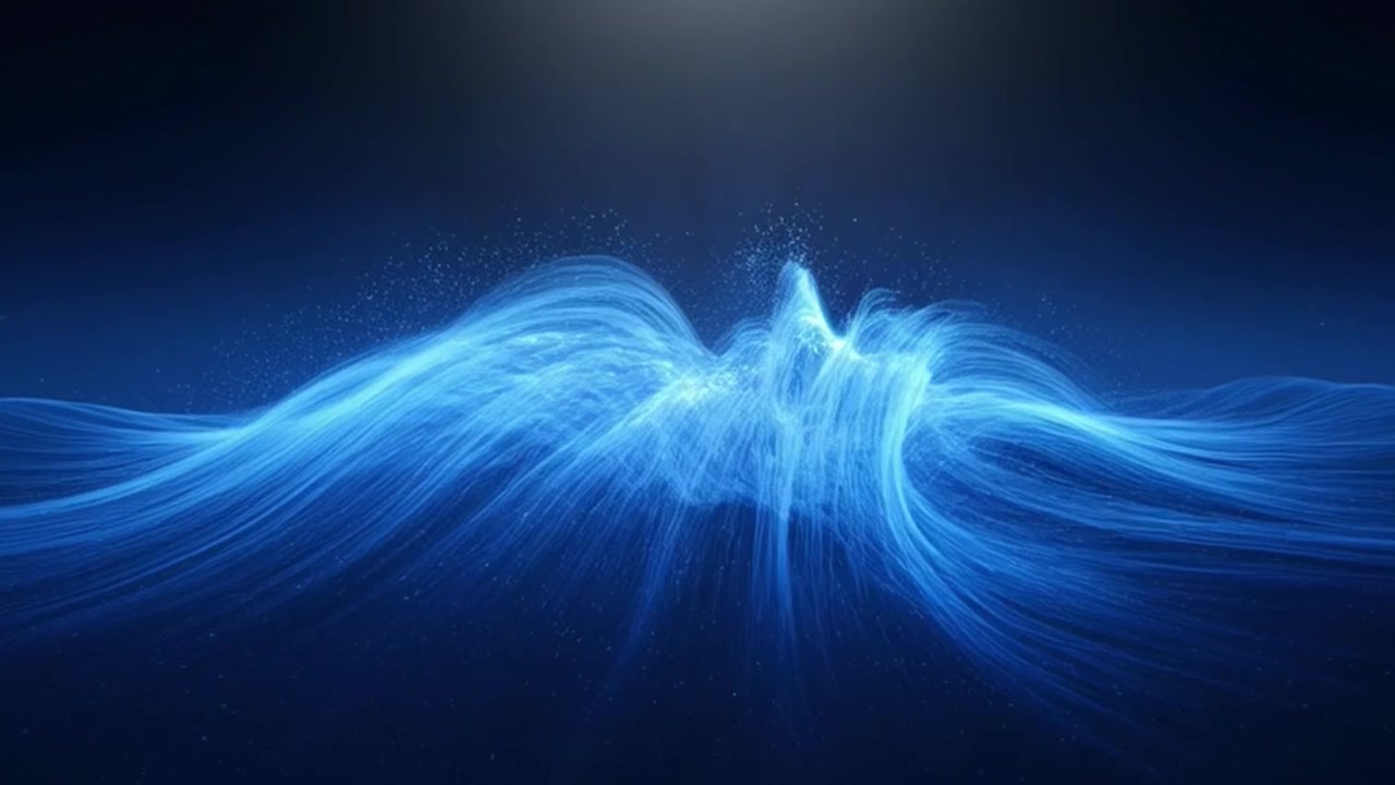 Abstract Blue Light Waves Flowing in Dark Space