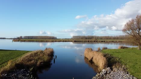 aerial drone footage of the tidal river het spui in holland with calm and clear weather