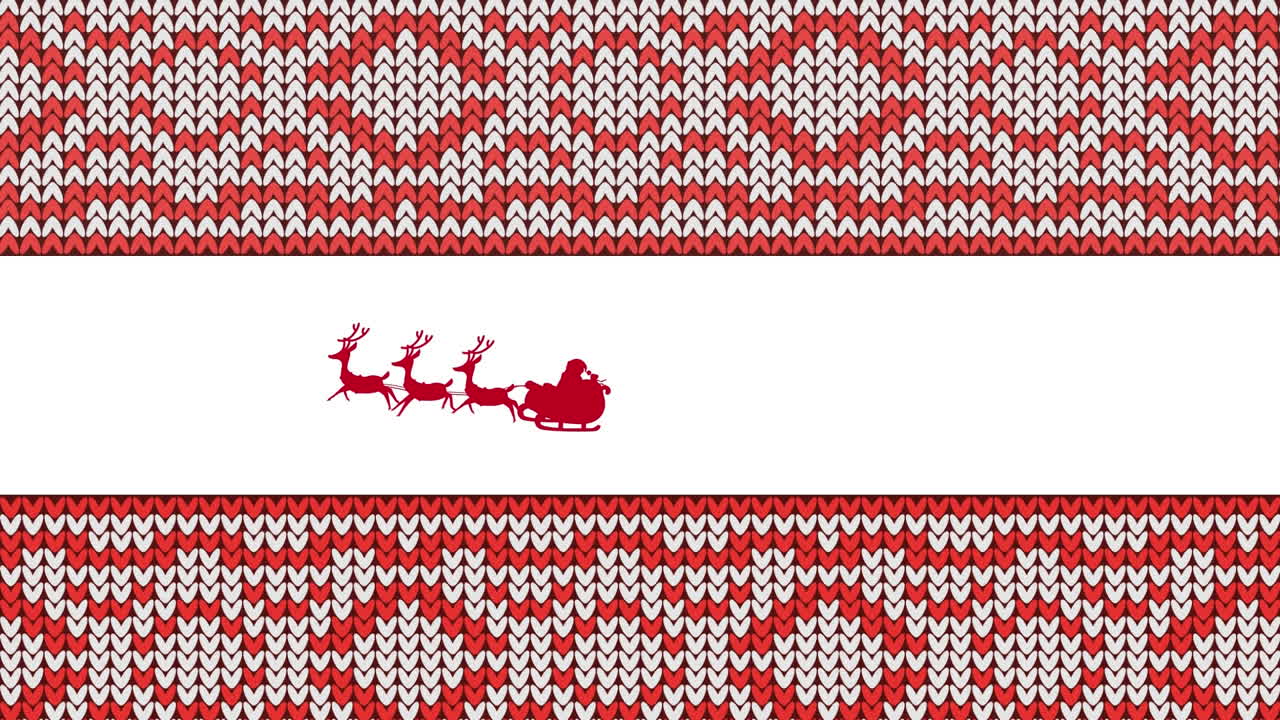 la silueta animada del trineo de santa contra el patrón de navidad.