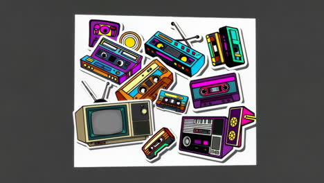 collection of retro 80s and 90s electronics stickers