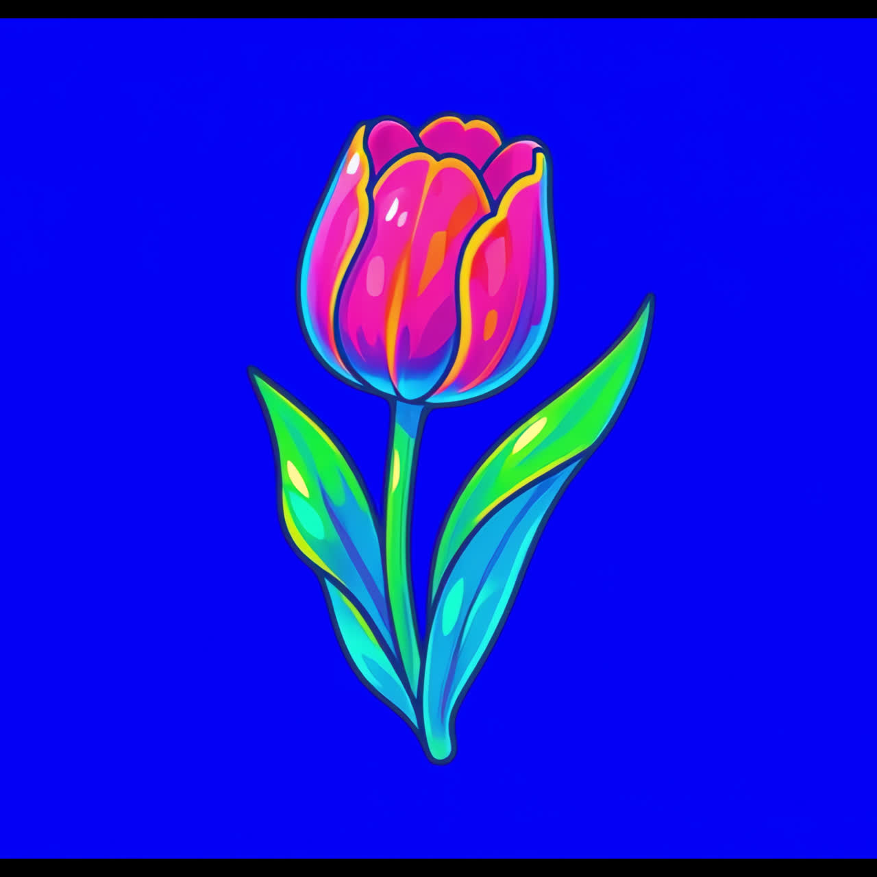 Vibrant tulip illustration animation isolated asset, transparent 4K video, alpha channel, ProRes