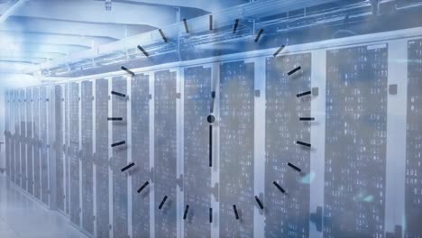 animation of clock moving fast in a server room