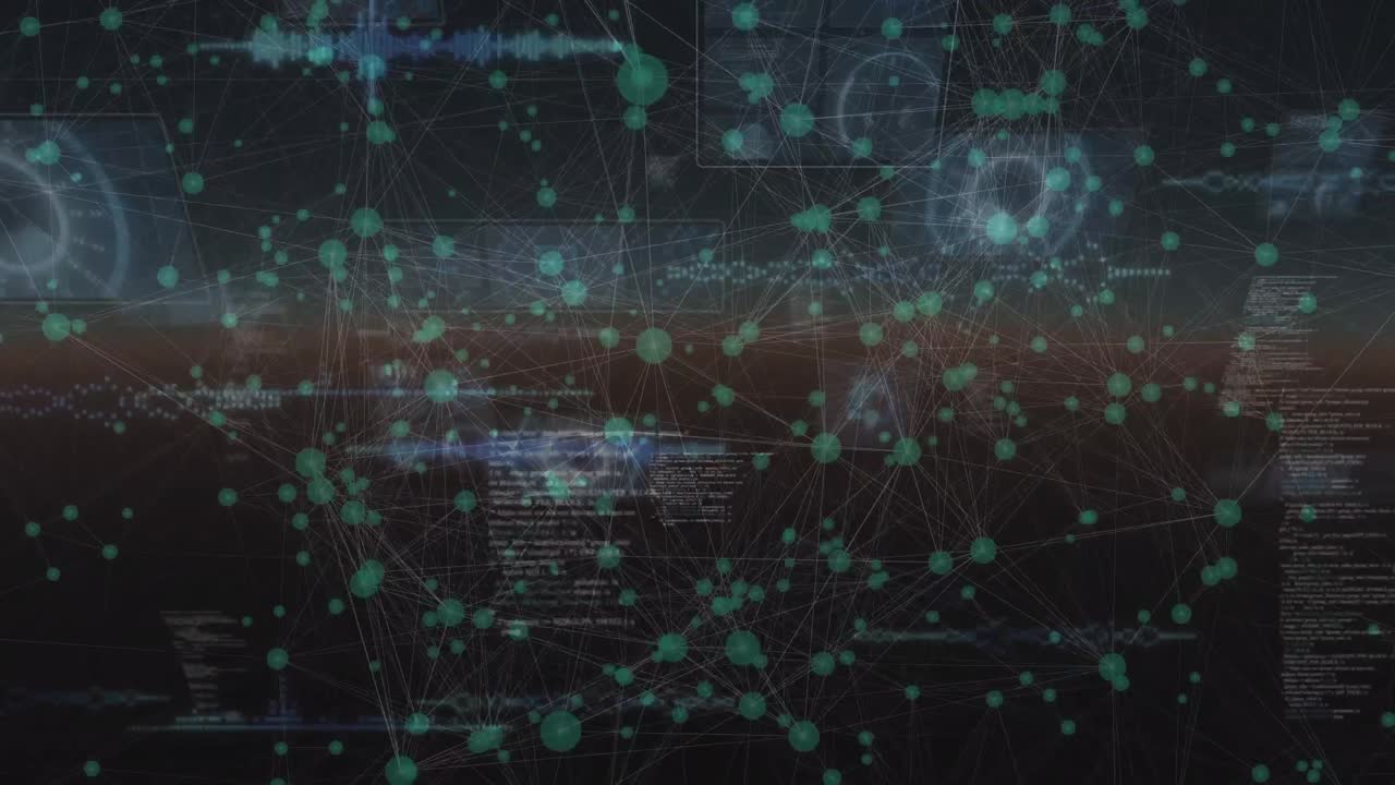 검은 바탕에 연결 네트워크를 통해 데이터 처리의 애니메이션