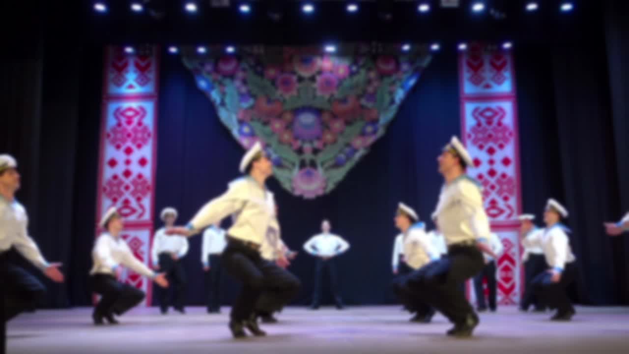 Tarian nasional Ukraina. Tidak fokus. Gerak lambat