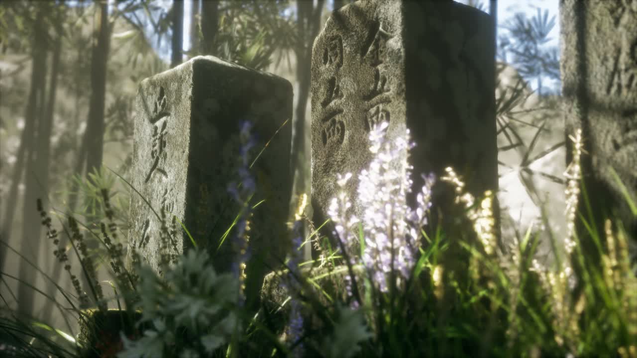 bosque de bambú de japón y hierba verde de prado con luz natural
