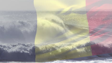animation of belgian flag waving over sunny seaside