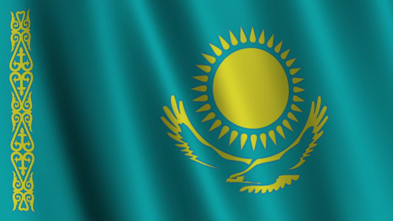 Tam Ekran Dalgalanan Kazakistan Bayrağı.