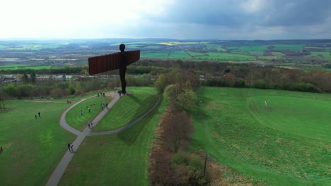 gateshead, tyne and wear, uk - : aerial view of the angel of the north sculpture by antony gormley