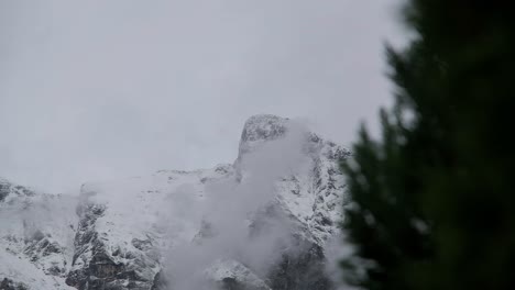 Krn-berg-In-Slowenien-Mit-Schnee-Bedeckt,-Mit-Einem-Baum-Im-Vordergrund