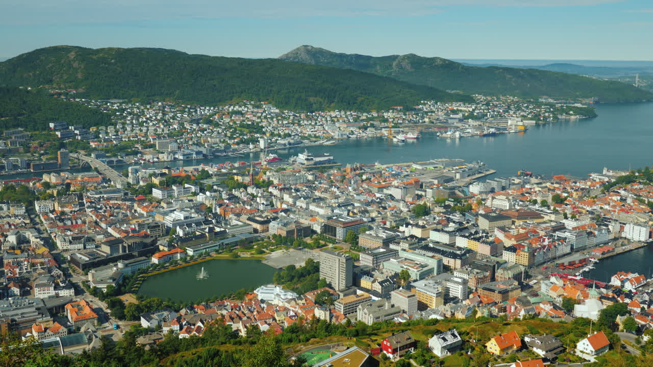 노르웨이 4k 비디오에서 베르겐 시의 최고 전망