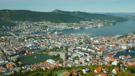 top view of the city of bergen in norway 4k video