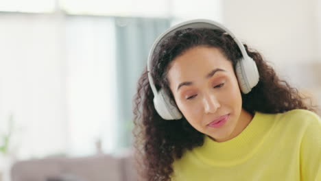 video call, woman and wave in a living room